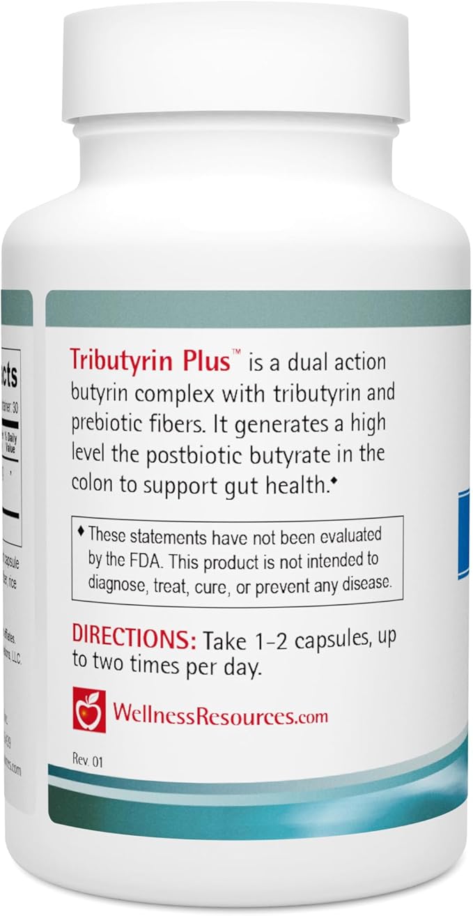 Wellness Resources Tributyrin Plus Postbiotic Supplement for Gut Health with High Absorption ButyraGen Tributyrin Complex (800mg per Two Capsules 60 Veggie Capsules)