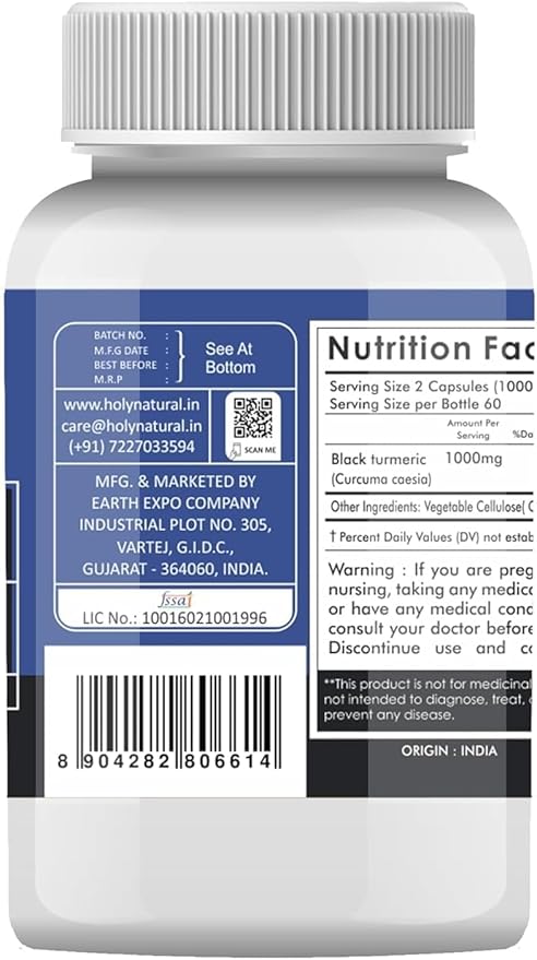 Black Turmeric Capsules - 120 Capsules | 100% Potent Black Turmeric Powder Use | 500 mg Per Capsules | 100% Pure and Natural Capsules