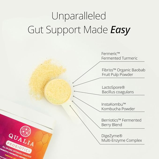 Qualia Probiotic - 28 Science-Backed Spore Probiotics Prebiotics and Postbiotics. Total Gut Support. Soothes Digestive discomfort. Ethically sourced. Promotes Akkermansia Growth. 1 Month Supply