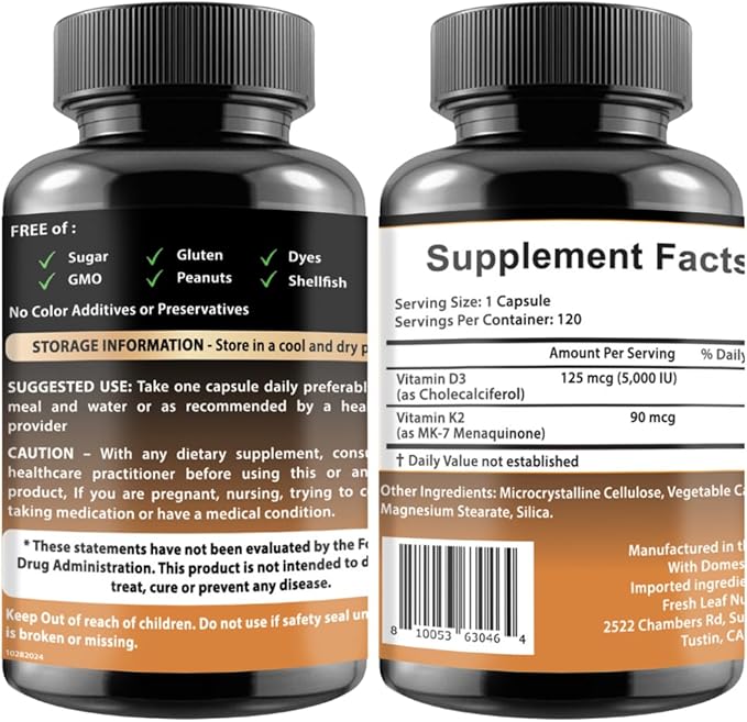 Vitamin D3 K2 Complex with Elderberry Immune Support Supplement 8-in-1 Formula