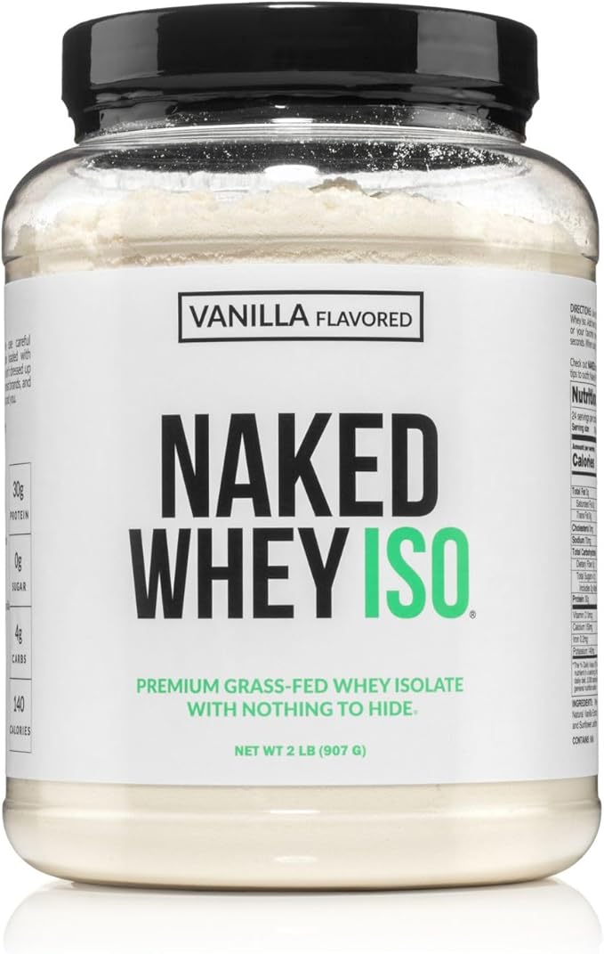 NAKED Vanilla Whey Isolate Protein - Only 4 Ingredients 30g Grass-Fed Protein Undenatured No GMO No Soy Gluten-Free No Preservatives - 24 Servings