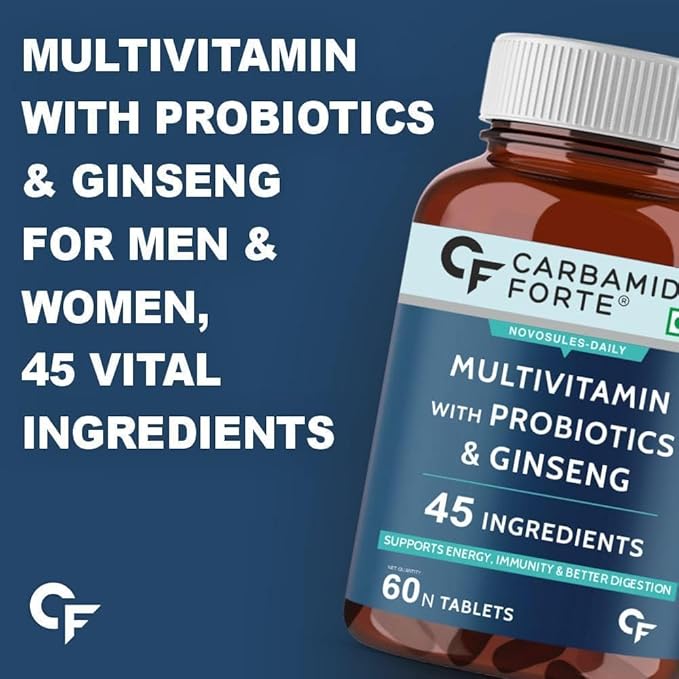 Generic Multivitamin Tablets for Men &amp Women (60 Tablets) with Probiotics &amp Ginseng | Multivitamin Supplement with 45 Ingredients