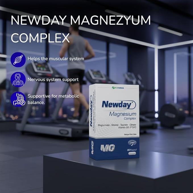 Newday Magnesium Complex with Vitamin B6 (P-5-P) High Absorption Magnesium Bisglycinate Malate Taurate Citrate for Muscle Function Nerve Health Energy Support 60 Capsules