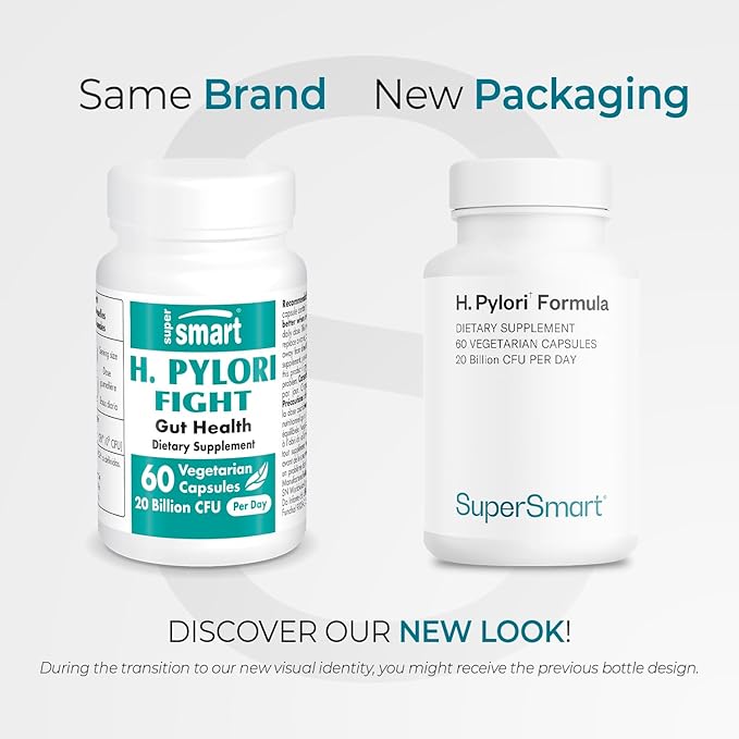 Supersmart H. Pylori Formula 20 Billion CFU per Day - Natural Probiotic Lactobacillus Reuteri DSM 17648 Supplement | Non-GMO &amp Gluten Free - 60 Vegetarian Capsules