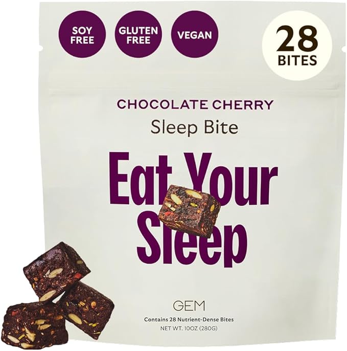 GEM Sleep Aid Nighttime Bite Melatonin Free L-Theanine Magnesium Valerian Root Extract | Vegan and Gluten Free | Earthy Chocolate Cherry (28 Pack)