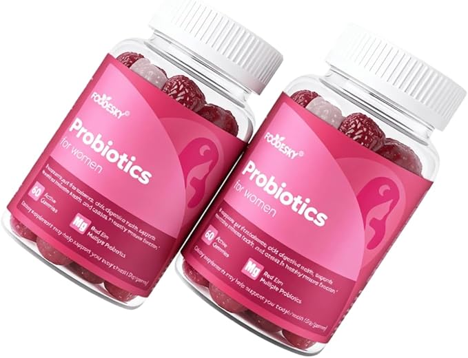 Probiotics for Women Gummies - Multiple Probiotics &amp Red Elm - Supports Gut Flora Feminine Health &amp Immune Function - 60 Active Daily Gummies (2PCS)