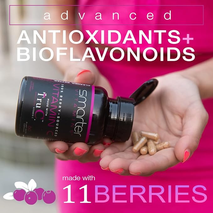 (3 Pack) Raw Whole Food Vitamin C Natural Immune Support from Berries Premium Antioxidants Bioflavonoids &amp Polyphenols 180 Vegan Capsules