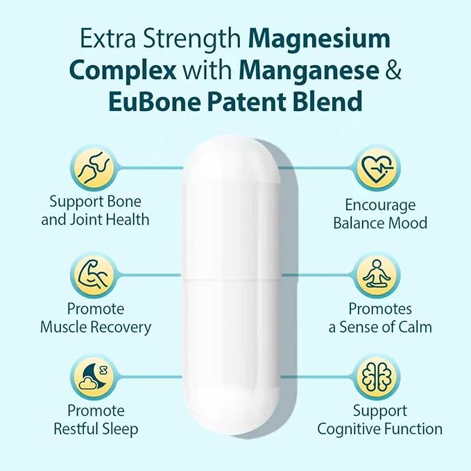 Magnesium Oxide and Glycinate Extra Strength 420mg High Absorption Magnesium Supplement with EuBone and Manganese Support Muscle Joint &amp Bone Health Improve Mood &amp Cognitive 60 Capsules