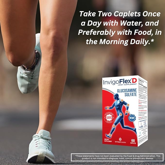 INVIGOFLEX® D - 1500mg of Glucosamine Sulfate (Classic Formulation) - Premium Joint Supplement for Knees Hands Back &amp Hip Support D: Glucosamine Sulfate Caplets - 60 Ct
