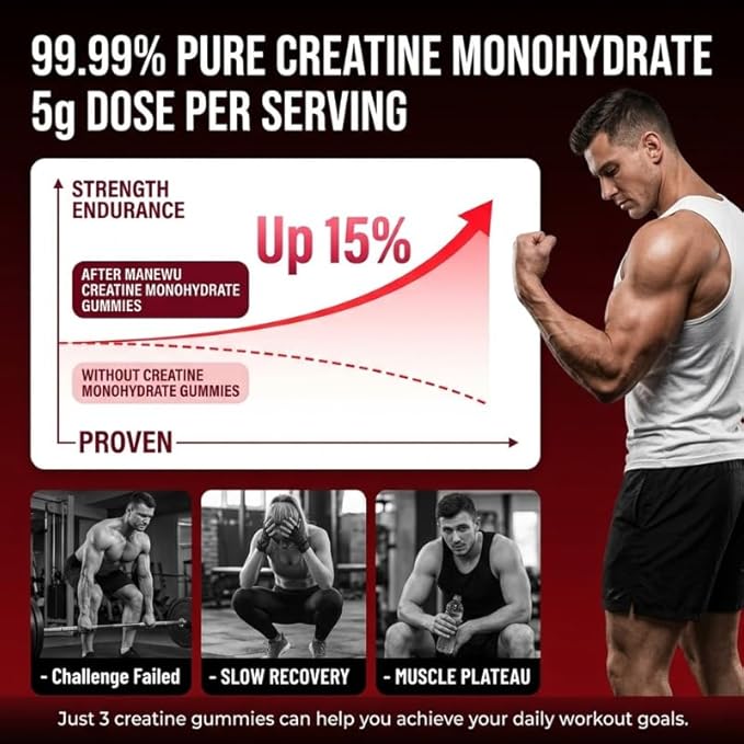 99.9% Creatine Monohydrate Gummies SGS Certified 5000mg Creatine Gummies for Men &amp Women Support Muscle Strength Recovery &amp Stamina Sugar Free Vegan Non-GMO Strawberry Flavor 90 Count