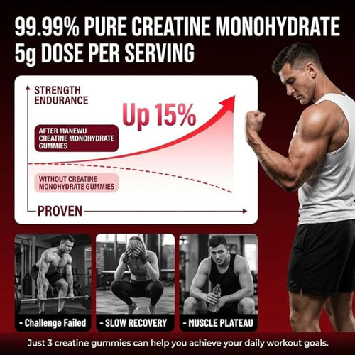 99.9% Creatine Monohydrate Gummies SGS Certified 5000mg Creatine Gummies for Men &amp Women Support Muscle Strength Recovery &amp Stamina Sugar Free Vegan Non-GMO Strawberry Flavor 90 Count