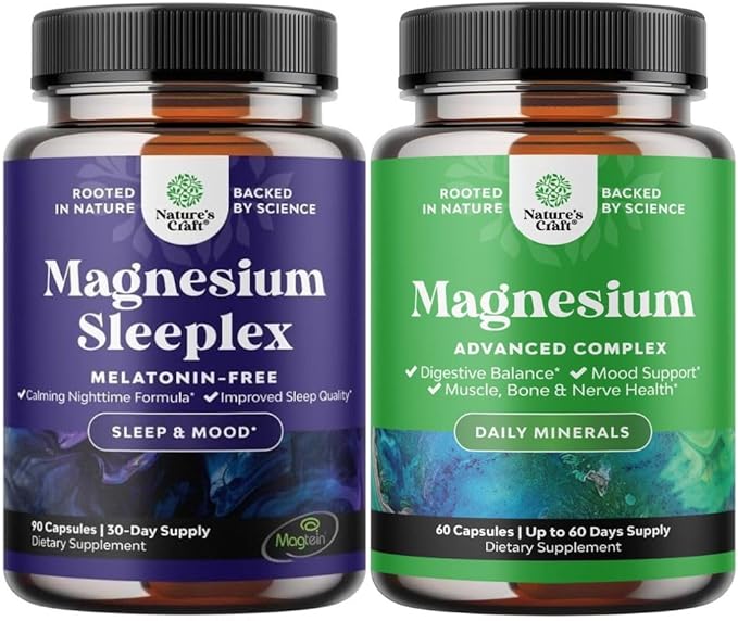 Bundle of High Absorption Magnesium Sleep Supplement - Rest Support Magtein L-Threonate &amp Apigenin Theanine Melatonin Free and High Absorption Magnesium Complex with Citrate 500mg for Sleep &amp