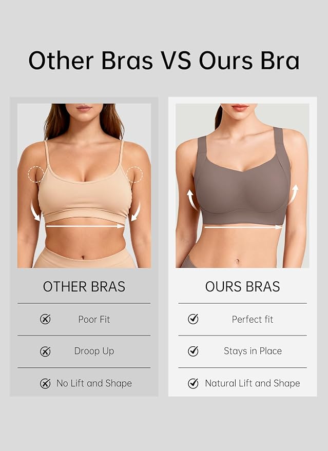 REALWILL Women Everyday Comfortable Wireless Bra Supportive Push Up Minimizer Bras Full Coverage Soft Seamless Tshirt Bras