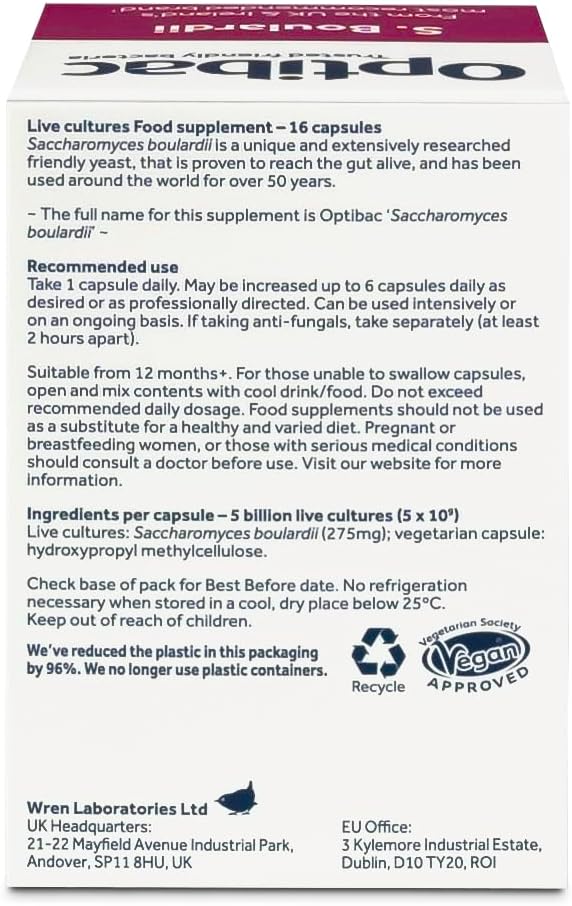 OptiBac Probiotics Saccharomyces Boulardii - 16 Capsules