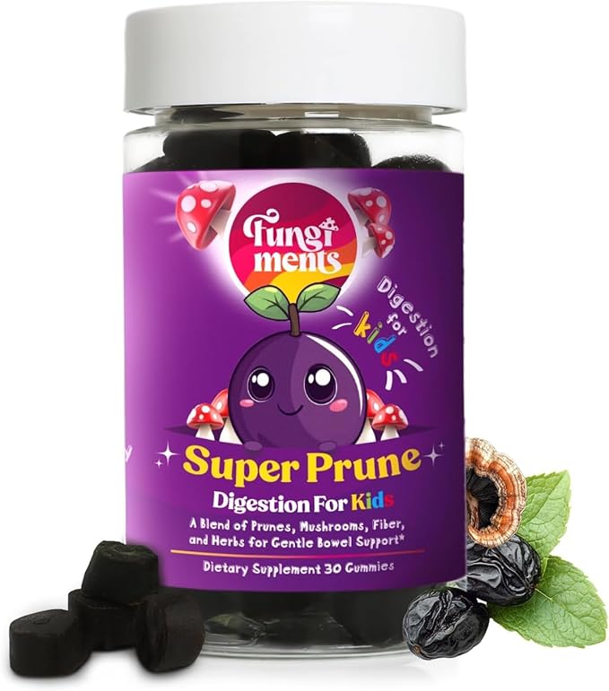 Fungiments Super Prune Kids – Constipation Relief &amp Digestive Support Turkey Tail Mushrooms Prebiotic Fiber Rhubarb Ginger &amp Chamomile – Gut Health Debloating &amp Regularity (30 Gummies