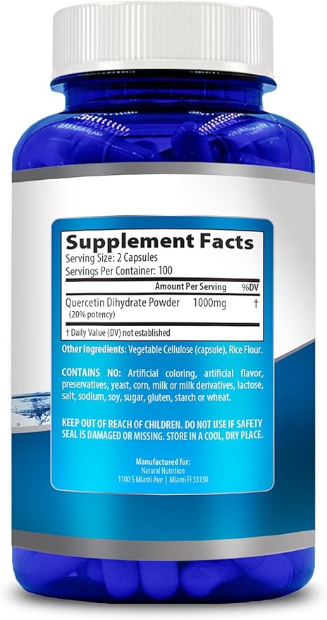 Natural Vitamin Quercetin Maximum Strength 1000mg 200 Capsules Gluten Free Non-GMO