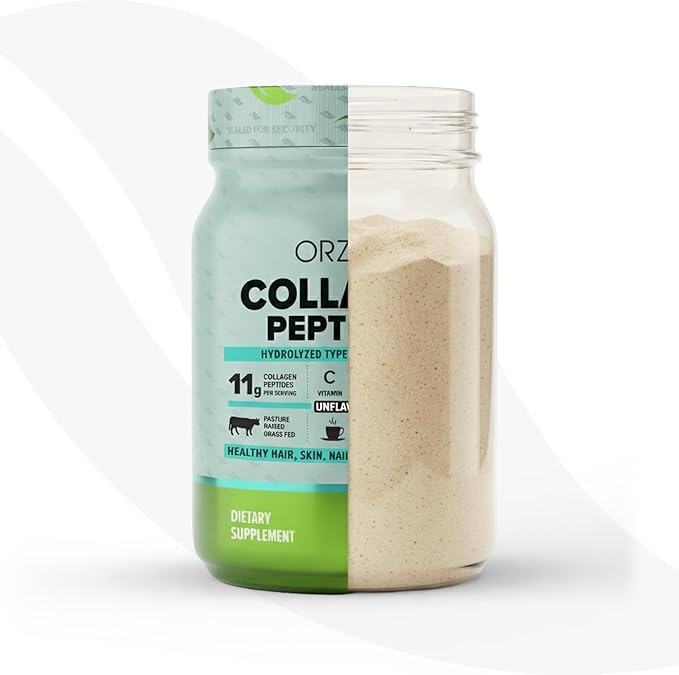 ORZAX Collagen Peptides Powder - 11 g Collagen Type I &amp III Biotin &amp Hyaluronic Acid 16 oz (Unflavored)