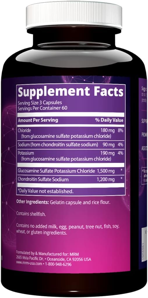 MRM Glucosamine 1500mg &amp Chondroitin Sulfate 1200mg | Triple Strength Joint Support Supplement | Mobility &amp Cartilage Health | Gluten-Free Capsules for Adults | 180 Count