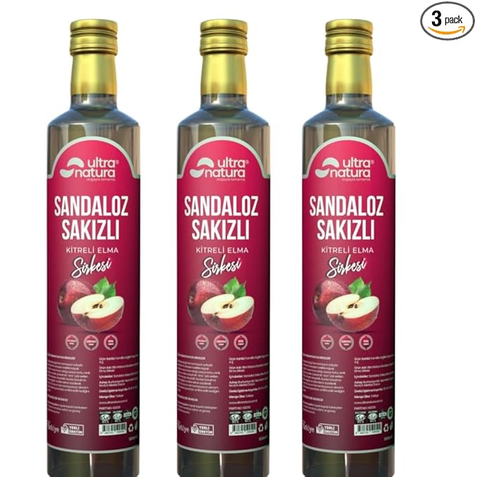 Ultra Natura Sandalwood Resin &amp Kitre Apple Cider Vinegar – 500 ml (16.9 fl oz) Natural Digestive and Detox Benefits No Additives Sandaroc Gum PACK OF 3