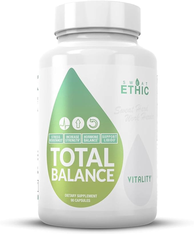 Sweat Ethic Total Balance Powder Supplement with Ashwagandha Fenugreek Rhodiola Rosea and DIM for Overall Wellness and Vitality for Men and Women Herbal Formula 90 Capsules 30 Servings