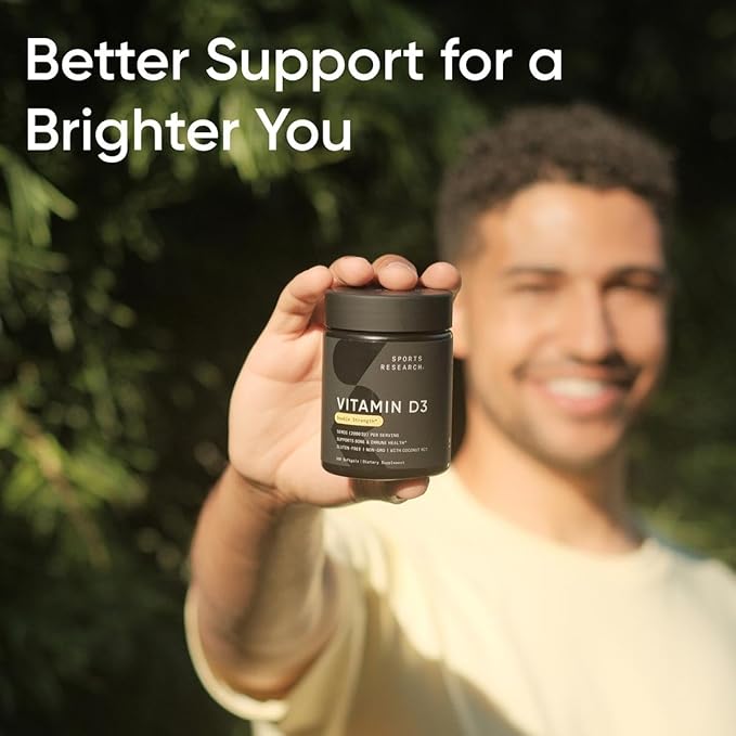 Sports Research® Heart and Bones Pack - High Potency Vitamin D3 5000iu (125mcg) Supplement + Vitamin K2 as MK-7 100mcg with Coconut MCT Oil