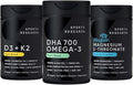 Sports Research® Vegan Supplements Pack - Vegan DHA 700mg Omega-3 + Vitamin D3 K2 5000iu + Magnesium L-Threonate Capsules 2000mg