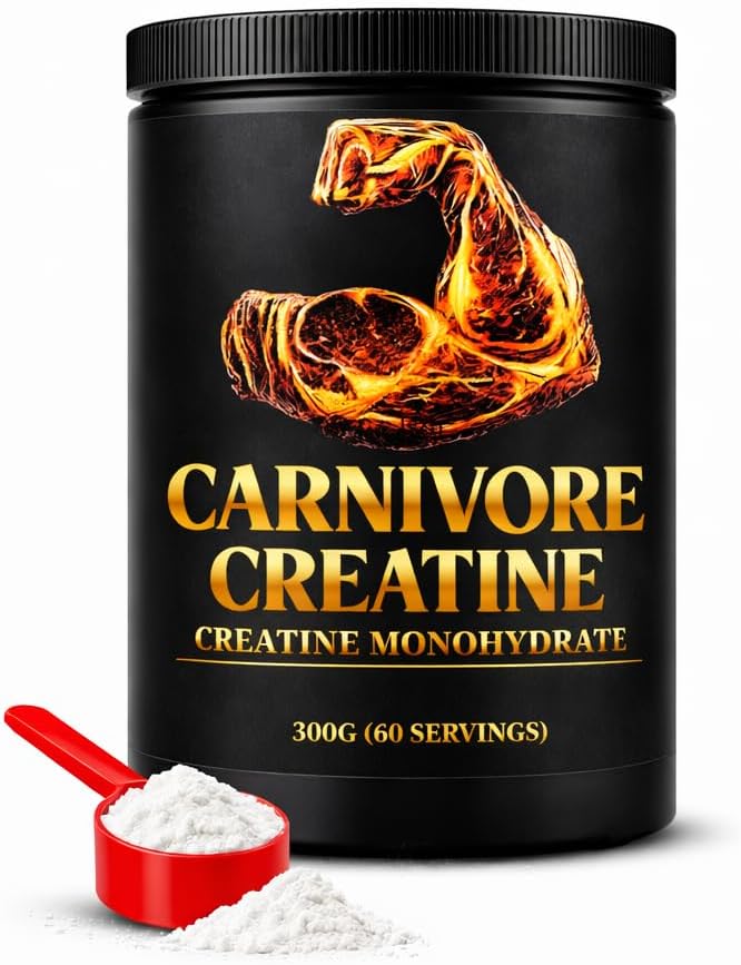 Carnivore Creatine® – Pure Micronized Creatine Monohydrate No Fillers Zero Carbs Unflavored – 300g (60 Servings)