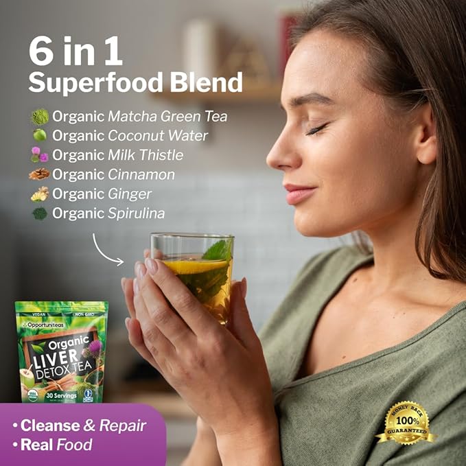 Opportuniteas Grass Fed Unflavored Whey Protein &amp Liver Detox Matcha Tea - Support Your Muscles While Cleansing Your Liver - Bundle