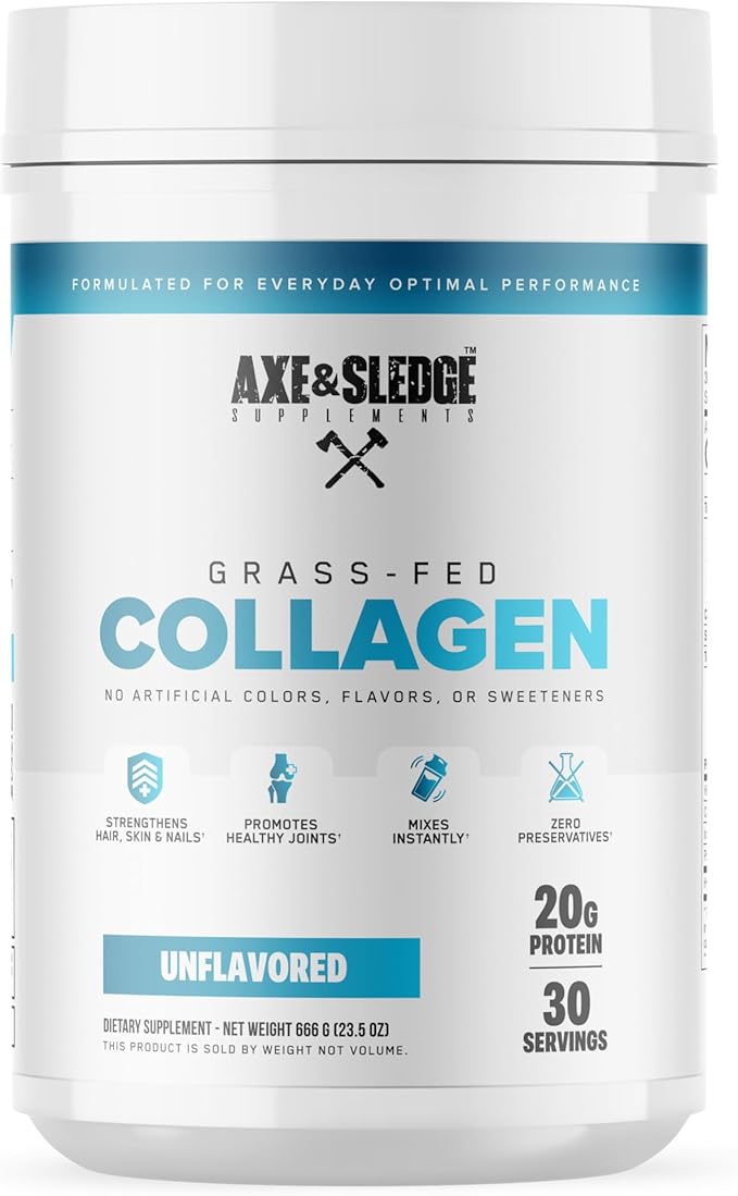 Axe &amp Sledge Pure Hydrolyzed Collagen Powder Gluten Free Keto and Paleo Friendly Grass Fed Unflavored Non GMO 1.46 Lbs