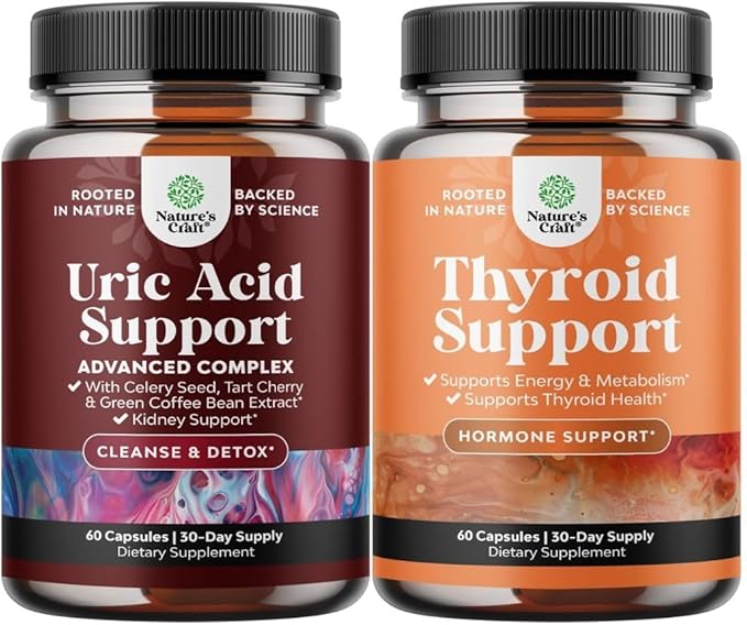 Bundle of Green Coffee Bean Extract for Uric Acid Cleanse &amp Detox with Turmeric Tart Cherry &amp Celery Seed and Herbal Thyroid Support Complex with L Tyrosine Bladderwrack Selenium &amp Pure