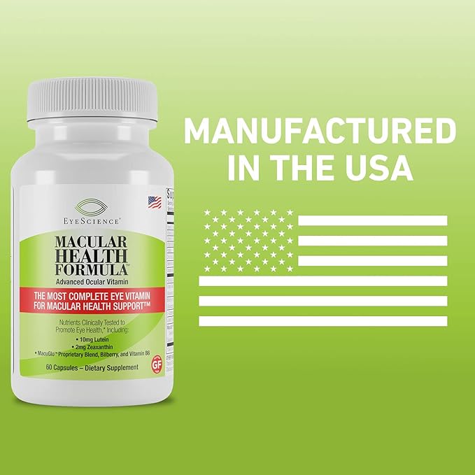 EyeScience Macular Health Formula Advanced Ocular Vitamin - Containing Lutein Zeaxanthin Billberry &amp Vitamins C D E &amp B6 (30 Day Supply) - 60 Capsules