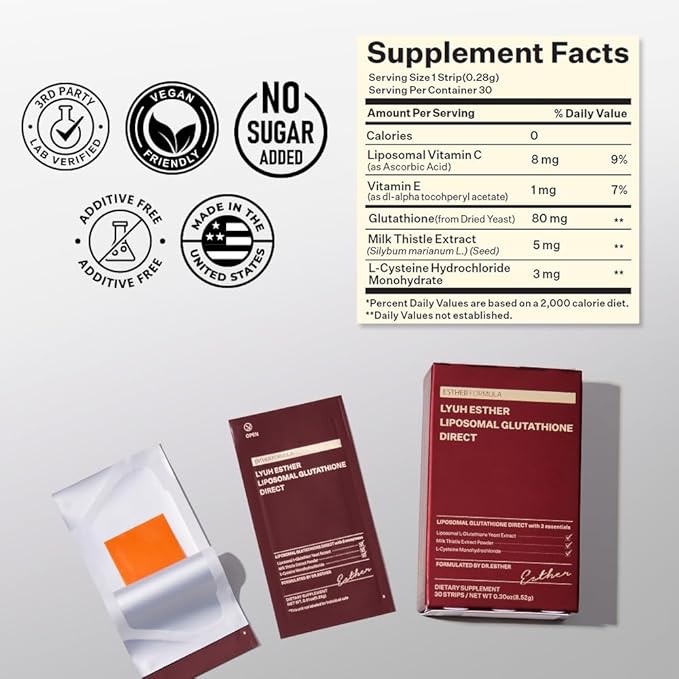 ESTHER FORMULA Liposomal Glutathione Strips (30 ct) - Glutathione Direct Antioxidant Support Skin Brightening | Fast-Absorbing Oral Beauty Film | Korean Supplements | Made in USA
