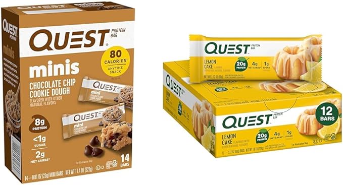 Quest Nutrition Mini Chocolate Chip Cookie Dough Protein Bars High Protein Low Carb &amp Lemon Cake Protein Bars High Protein Low Carb Gluten Free Keto Friendly