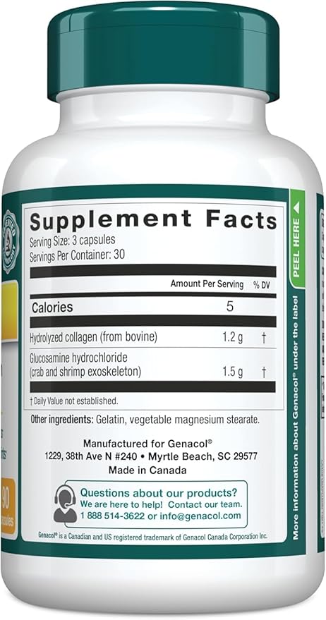 Genacol Plus – Glucosamine and Collagen Supplement Ultra-Hydrolyzed Collagen Peptides Eases Joint Movement Maintains Cartilage 90 Capsules (30-Day Supply)