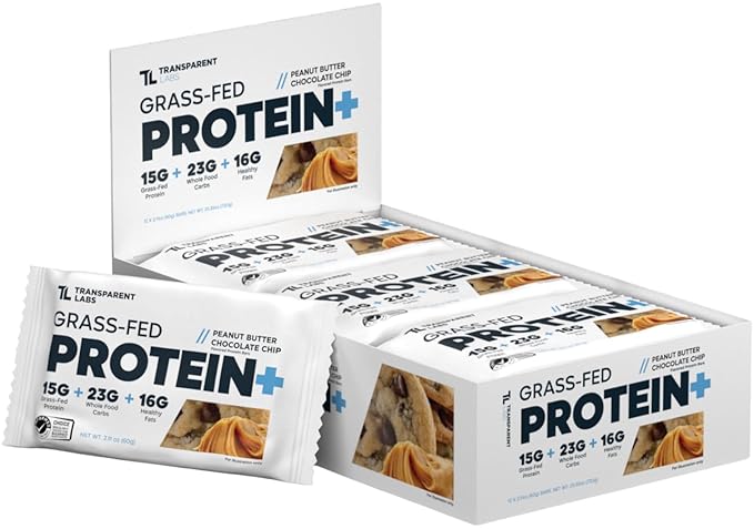 Transparent Labs Protein+ Bars - Whole-Food Protein Bars w/ 15g+ Grass-Fed Whey &amp Egg Whites Protein Natural Peanut &amp Almond Butter No Artificial Sweeteners - Peanut Butter Chocolate Chip 1