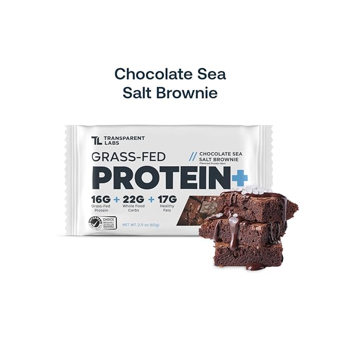 Transparent Labs Protein+ Bars - Whole-Food Protein Bars w/ 15g+ Grass-Fed Whey &amp Egg Whites Protein Natural Peanut &amp Almond Butter No Artificial Sweeteners - Sea Salt Brownie 12 Bars