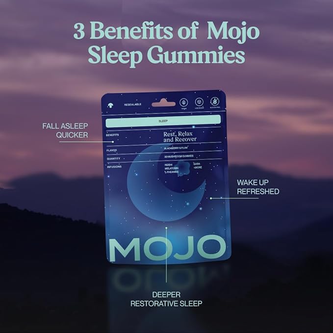 Mojo Sleep Gummies - Non-Habit Forming Sleep Aid - with Magnesium GABA Reishi Mushroom L-Theanine and Melatonin - Vegan Non-GMO - Black Berry and Plum Pack of 1 (30 Gummies)