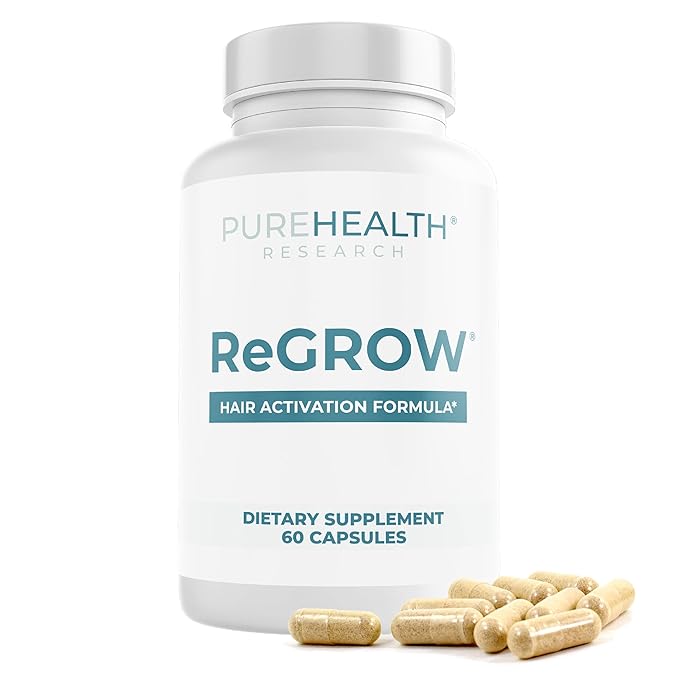 PUREHEALTH RESEARCH ReGrow - Hair Growth Vitamins - with Saw Palmetto Biotin Collagen Zinc Iron Iodine Selenium &amp More - Hair Supplements for Women &amp Men - 60 Capsules