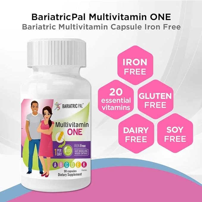 90-Day Bariatric Vitamin Bundle by BariatricPal (Multivitamin ONE 1 per Day! Iron-Free Capsule and Calcium Citrate Soft Chews 500mg with Probiotics - Caramel Apple)