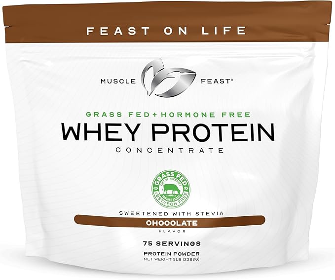 Muscle Feast Grass-Fed Whey Protein Concentrate Bundle – Vanilla &amp Chocolate 5lb Each (10lb Total) – All Natural Hormone-Free Pasture Raised High Protein Powder for Muscle Recovery &amp Growt