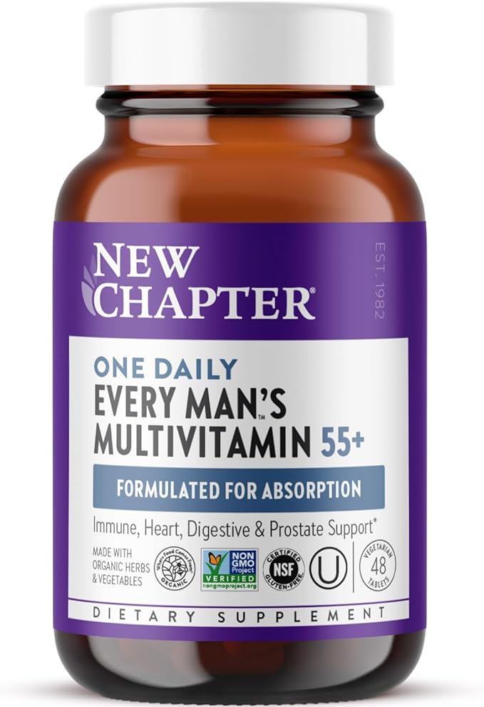 New Chapter Men’s Multivitamin 55+ Extra B6 &amp B12 D3 Astaxanthin Vitamin C &amp Zinc Immune Heart Cellular Energy and Brain Health Gentle on The Stomach One Daily Non-GMO 48 Tablets
