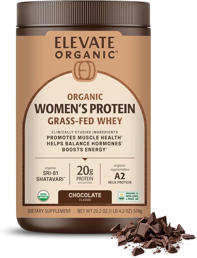 Women’s Whey Protein Powder Chocolate Grass Fed A2 Regenerative Whey with Organic SRI-81™ Shatavari KSM-66 Ashwagandha® &amp Acti Veda™ (20g Protein)