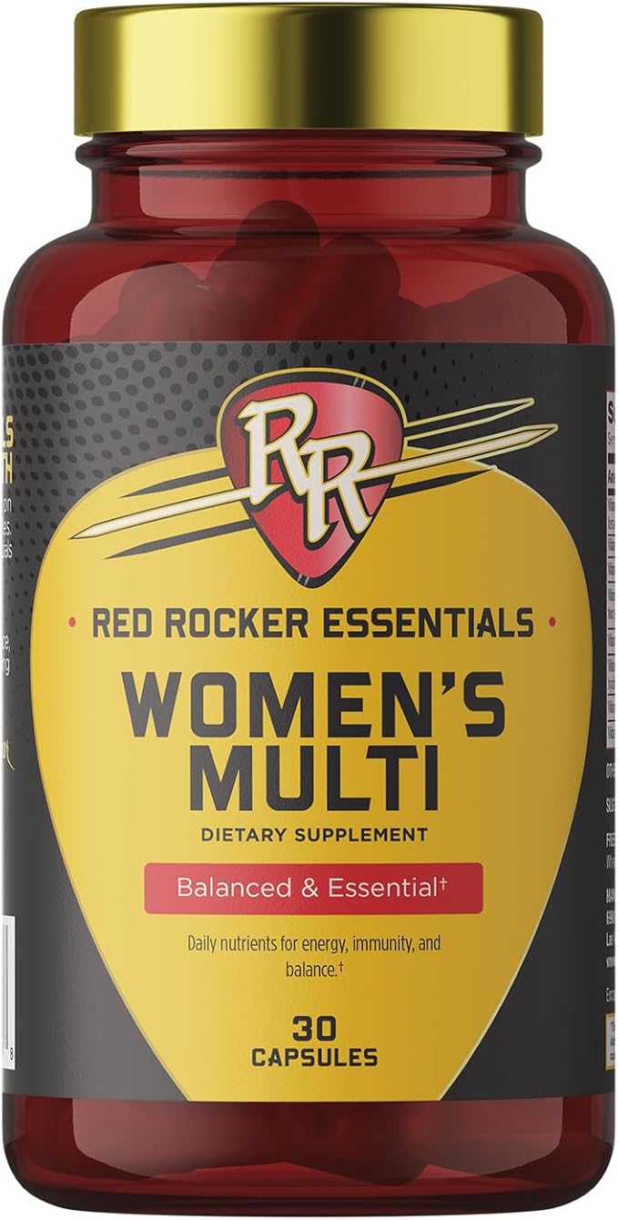 Red Rocker Essentials Women's Multi - Methylated B12 &amp Folate with Hyaluronic Acid Silica &amp 5000 IU D3 - Beauty Energy &amp Hormone Support - Once Daily - 30 Capsules