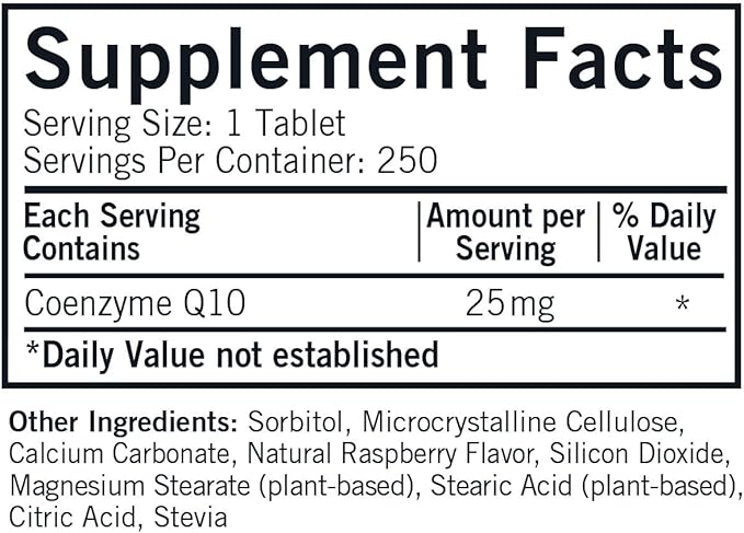 Kirkman Coenzyme Q10 25 mg Children's Chewable Tablets || 250 Tablets || CoQ10 || Free of Common allergens || Gluten Free || Casein Free || Supports Immune System
