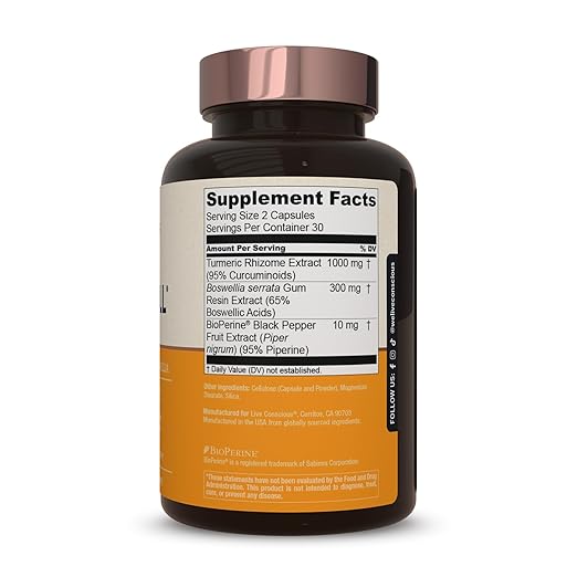 Live Conscious CurcuWell - Curcumin and Boswellia Blend | Maximum Strength Joint Body and Cognitive Support - 30 Day Supply