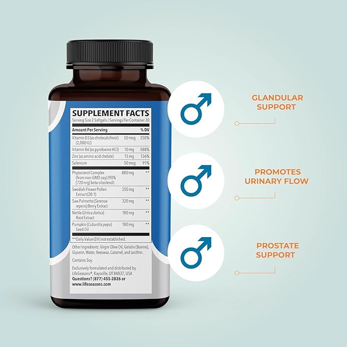 Pros-T - Prostate Support Supplement - Saw Palmetto Phytosterol Zinc Nettle Vitamin D-3 &amp B6 - Promote Healthy Prostate Function &amp Normal Urinary Flow - Improve Tissue - 60 Softgels (Pack