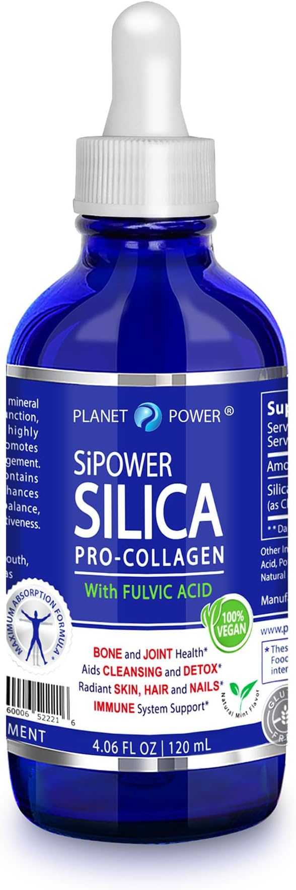 SiPower Silica Vegan Collagen Supplement Drops-Liquid Mineral Orthosilicic Acid (CH-OSA) + Fulvic Acid. Natural Collagen Booster for Joints Bones Hair Skin Nails Immune &amp Digestive Health-4o