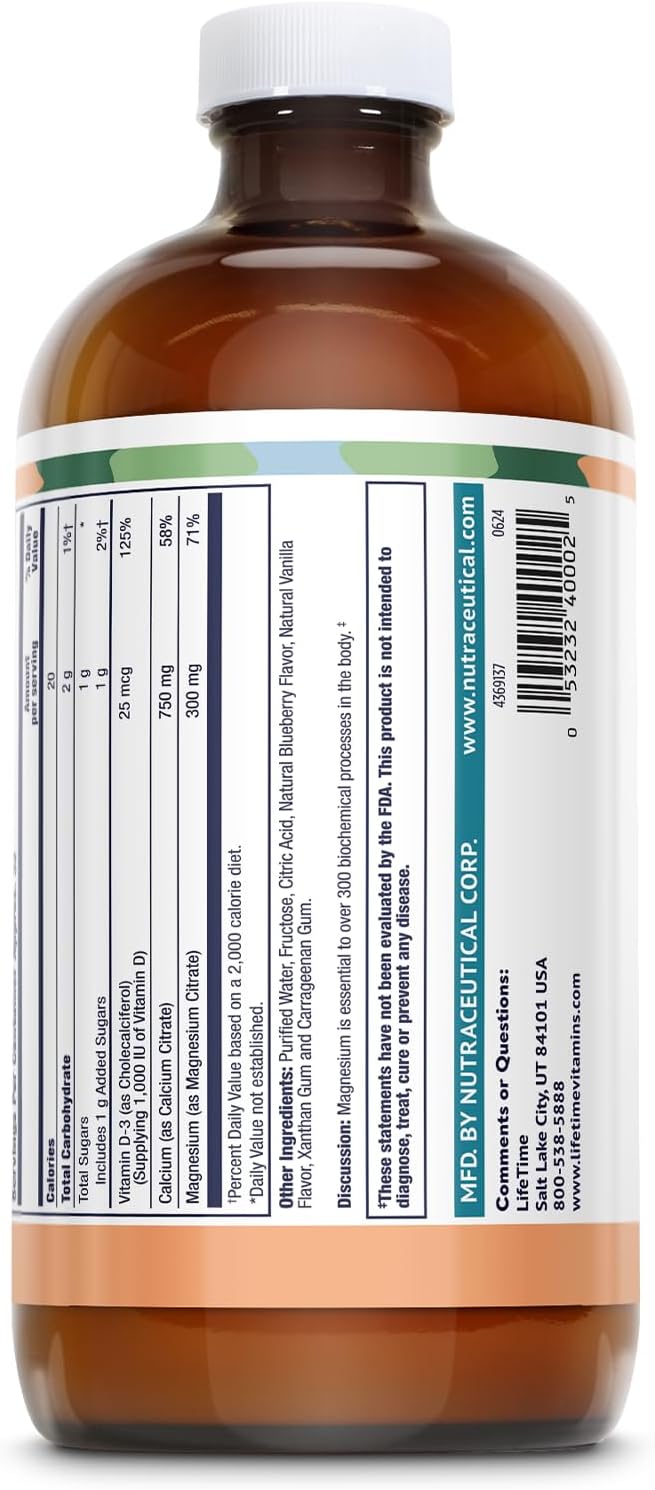 LIFETIME Bone Support Liquid Supplement - Calcium Citrate for Women &amp Men Contains Magnesium Citrate &amp Vitamin D3 for Bone &amp Muscle Support Easy Absorption Formula - Blueberry Flavor 16