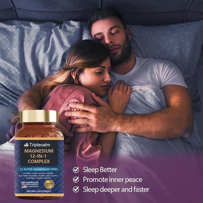 Magnesium Complex 12 in 1 Supplement - 12 Elemental 1000mg - Magnesium Glycinate Citrate Malate Taurate - High Absorptionfor Muscle Nerve &amp Sleep Support - 120 Capsules