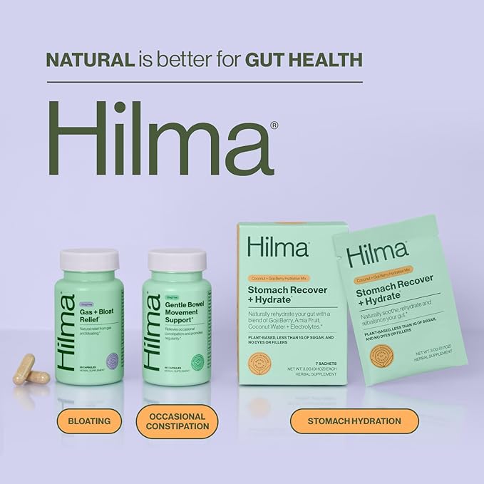 Hilma Natural Gas and Bloating Relief with Lemon Balm Fennel &amp Peppermint Leaf Doctor Formulated with Organic Ingredients 100 Vegan Capsules